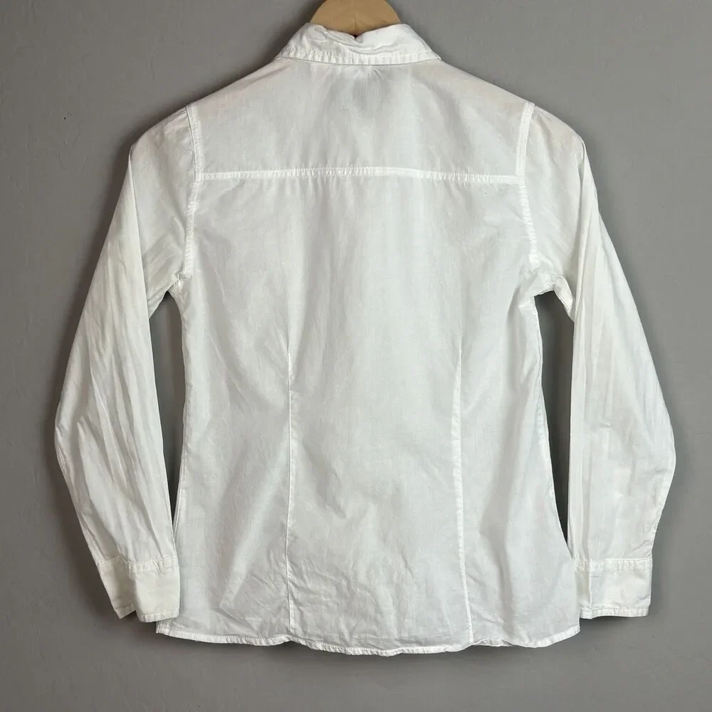 VTG Y2K Justice Button Up Shirt Girls 10 White Long Sleeve Lace Ruffle Coquette